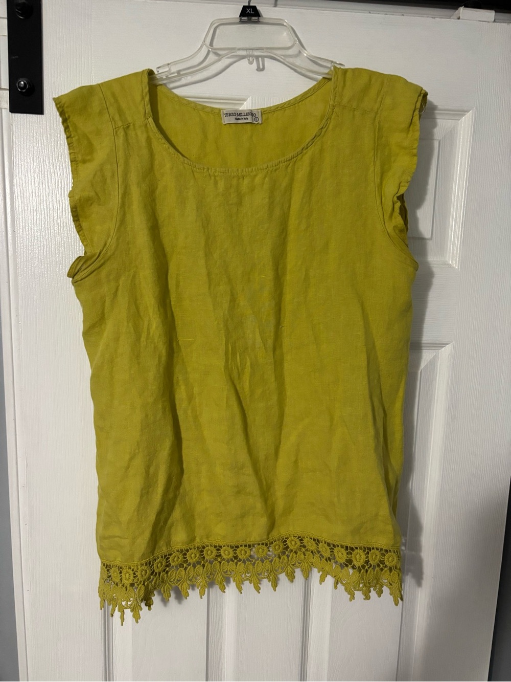 Sleeveless Linen Crochet-Hem Top in Yellow
